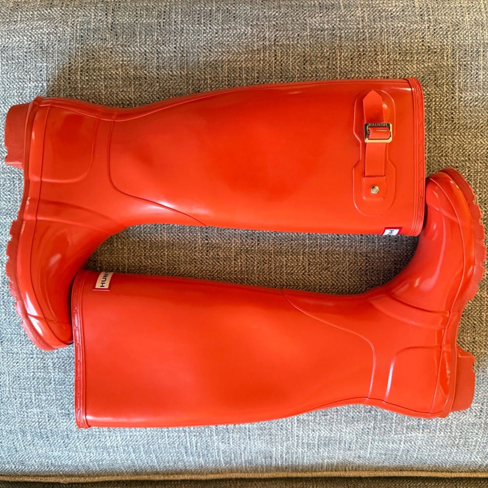 Hunter Rain Boots Women Size 9 Orange Original Tall Gloss Waterproof Clemson - Picture 2 of 9